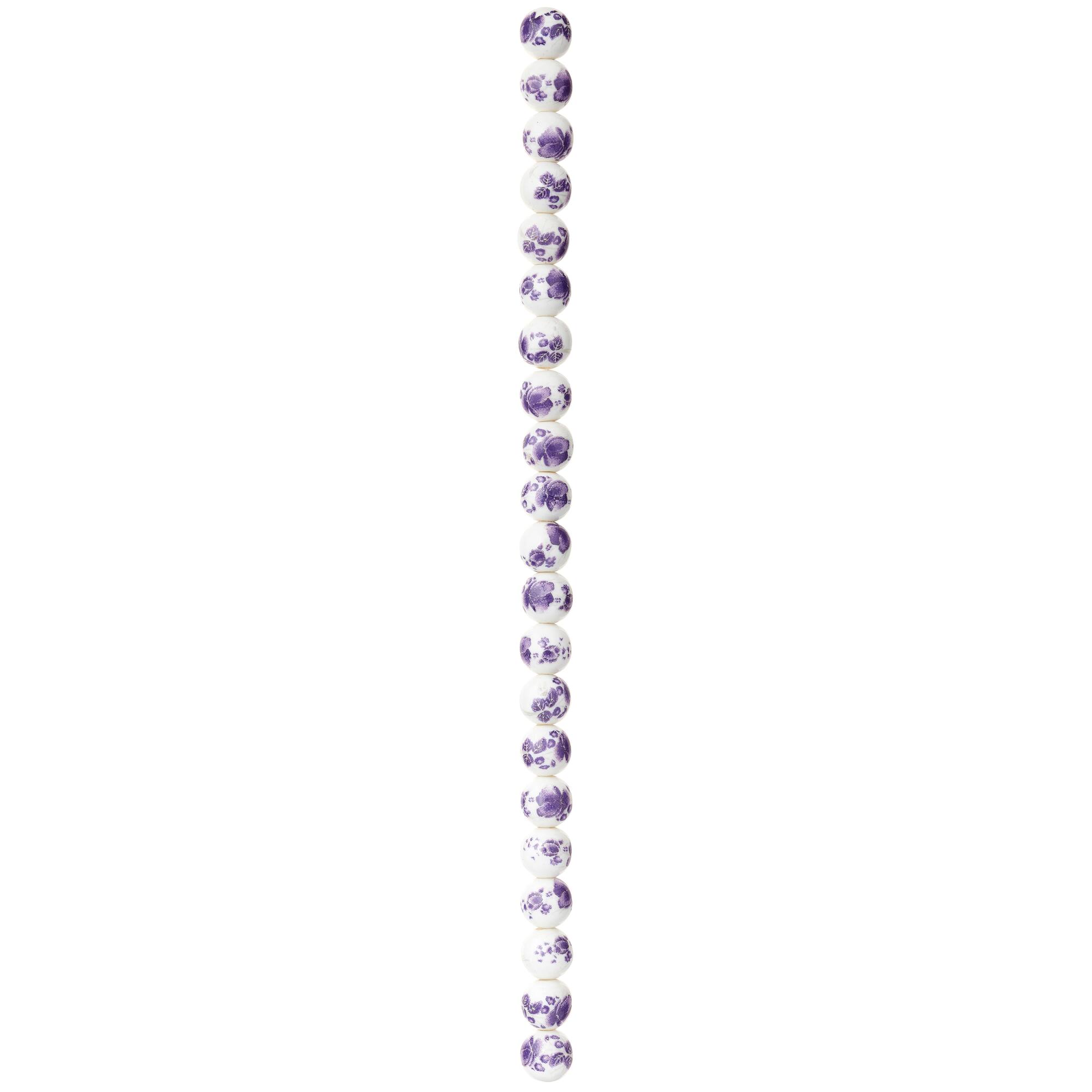 Amethyst Flower Ceramic Round Beads, 8mm by Bead Landing™